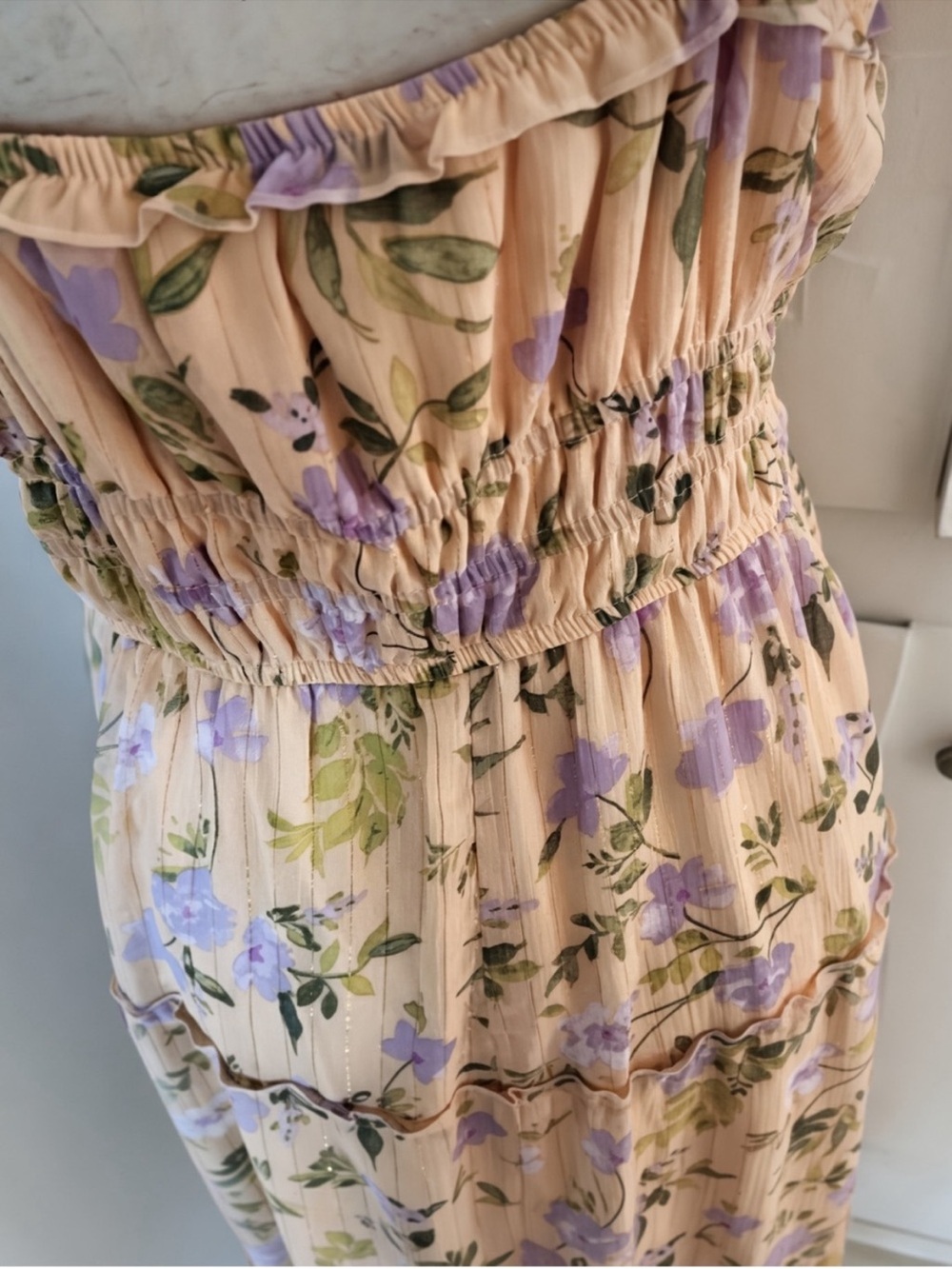 Light Peach/Purple Floral Midi Dress - Picture 5 of 12